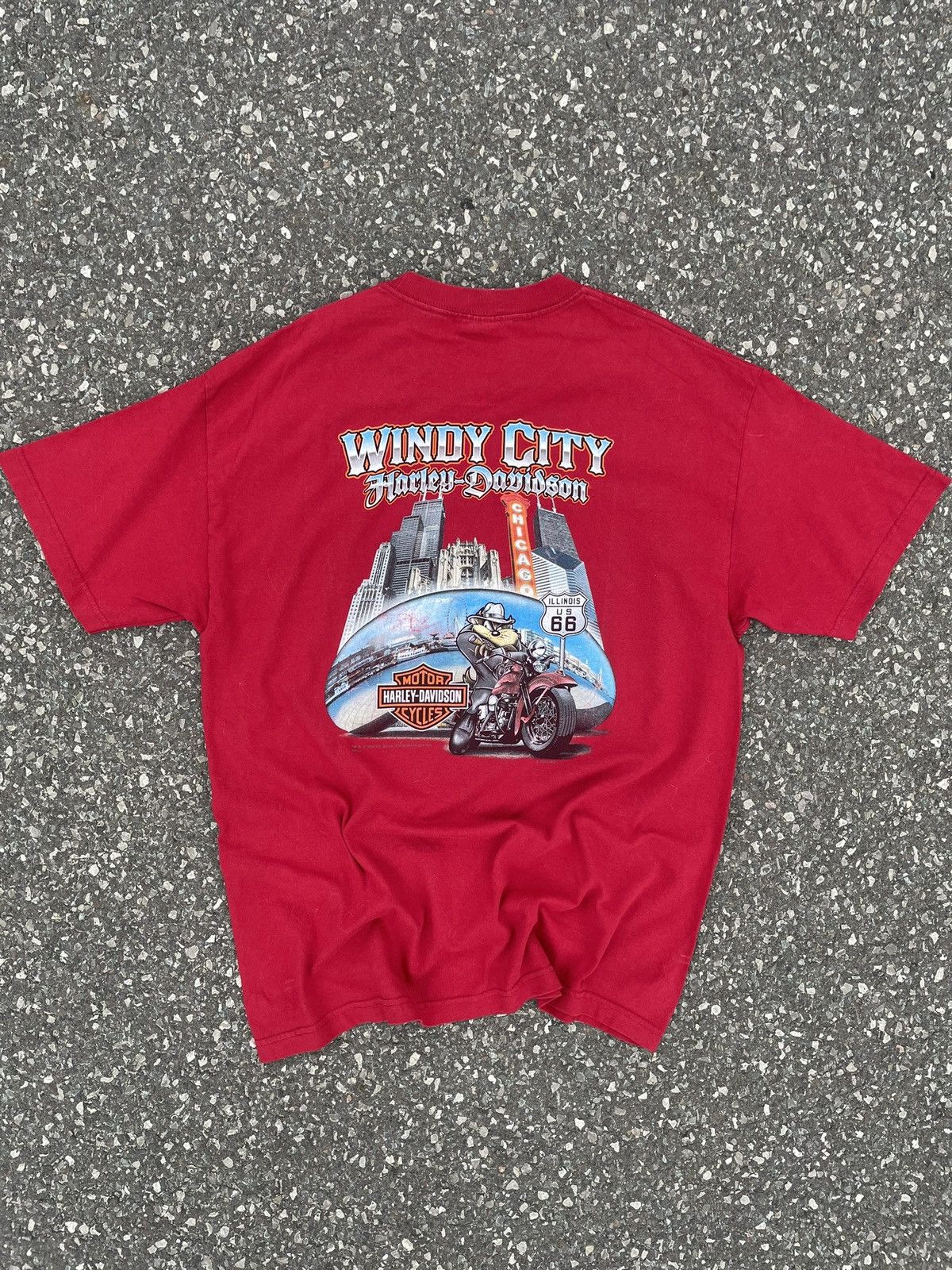 Harley Davidson × Vintage × Warner Bros Looney Tunes Taz Harley Davidson Chicago Tee Vintage Size US XL / EU 56 / 4 - 8 Thumbnail