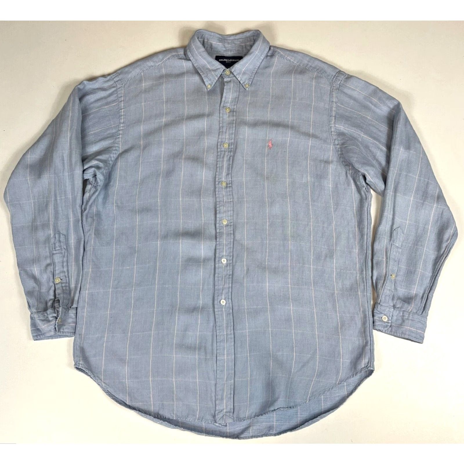 Ralph Lauren Ralph Lauren Golf Tilden Button-Down Shirt Window Pane Silk Linen Sz L Mens Long Sleeve Blue Size US L / EU 52-54 / 3 - 3 Thumbnail