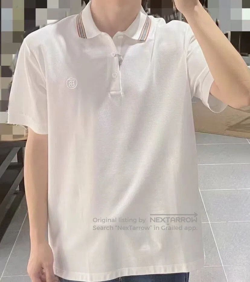 Burberry Burberry White Logo Embroidered Cotton Collared Short Slee Size US XL / EU 56 / 4 - 7 Thumbnail