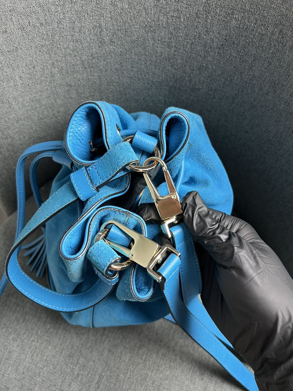 Vintage Luxury Coccinelle Blue Suede bag Size ONE SIZE - 9 Thumbnail