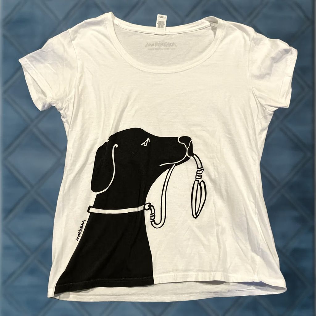 Vintage Marushka T-Shirt Women Short Sleeve Graphic Round Neck Medium White Beautiful Black Labrador Tunic M Size M / US 6-8 / IT 42-44 - 1 Thumbnail