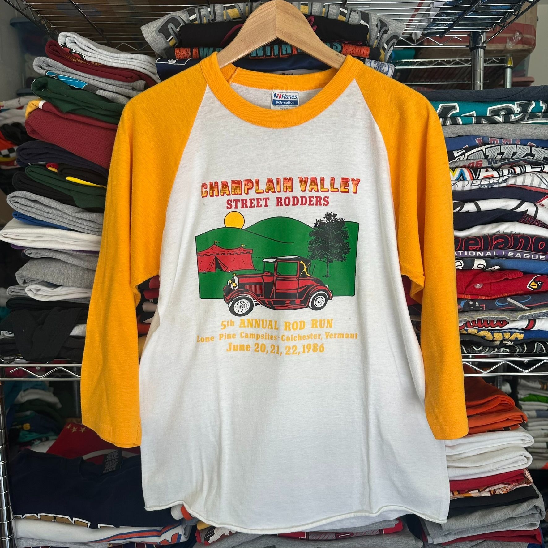 Hanes Vintage 80s Champlain Valley Hot Rods Raglan T-Shirt Single Size US L / EU 52-54 / 3 - 6 Thumbnail