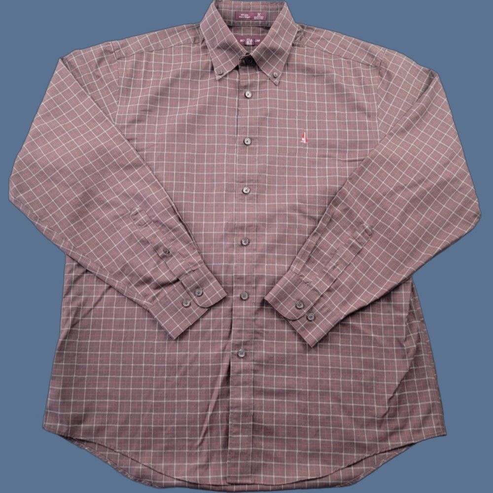 Nordstrom Nordstrom Shirt Mens Medium Maroon Plaid Button Down 100% Cotton Wrinkle Free Compact Mens Button-Up Shirt with Embroidered Accents, Regular Fit Size US M / EU 48-50 / 2 - 1 Thumbnail