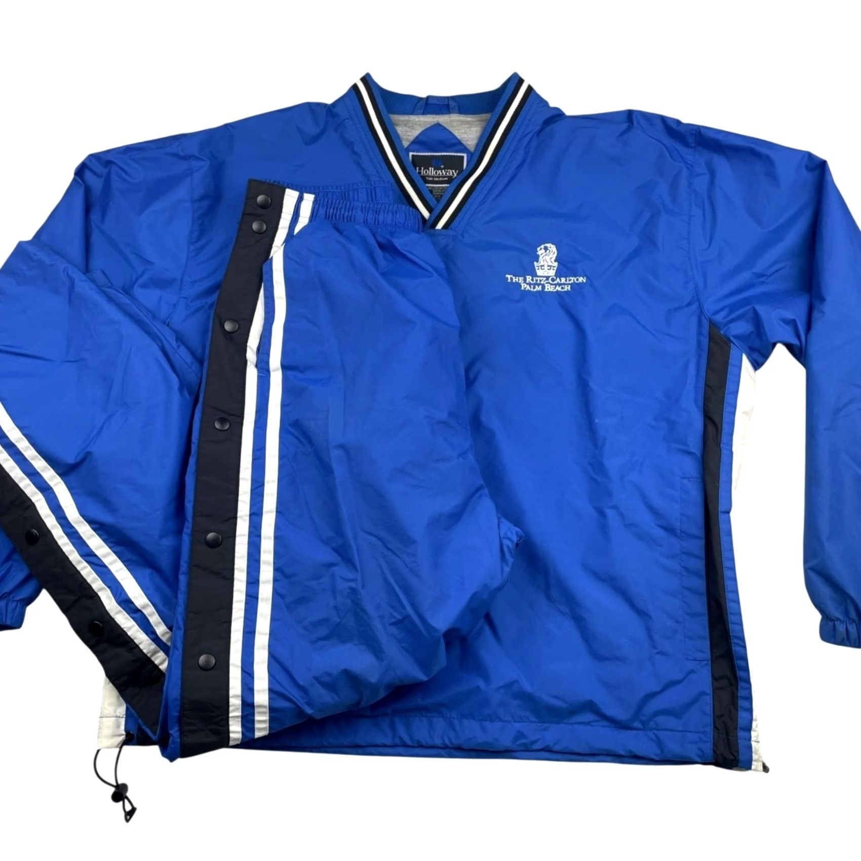 Holloway Holloway Ritz Carlton Palm Beach Men's Windbreaker Track Suit Blue/Black/White 2 Piece Medium Nylon 100% Wind Resistant Pockets Size 40R - 2 Thumbnail