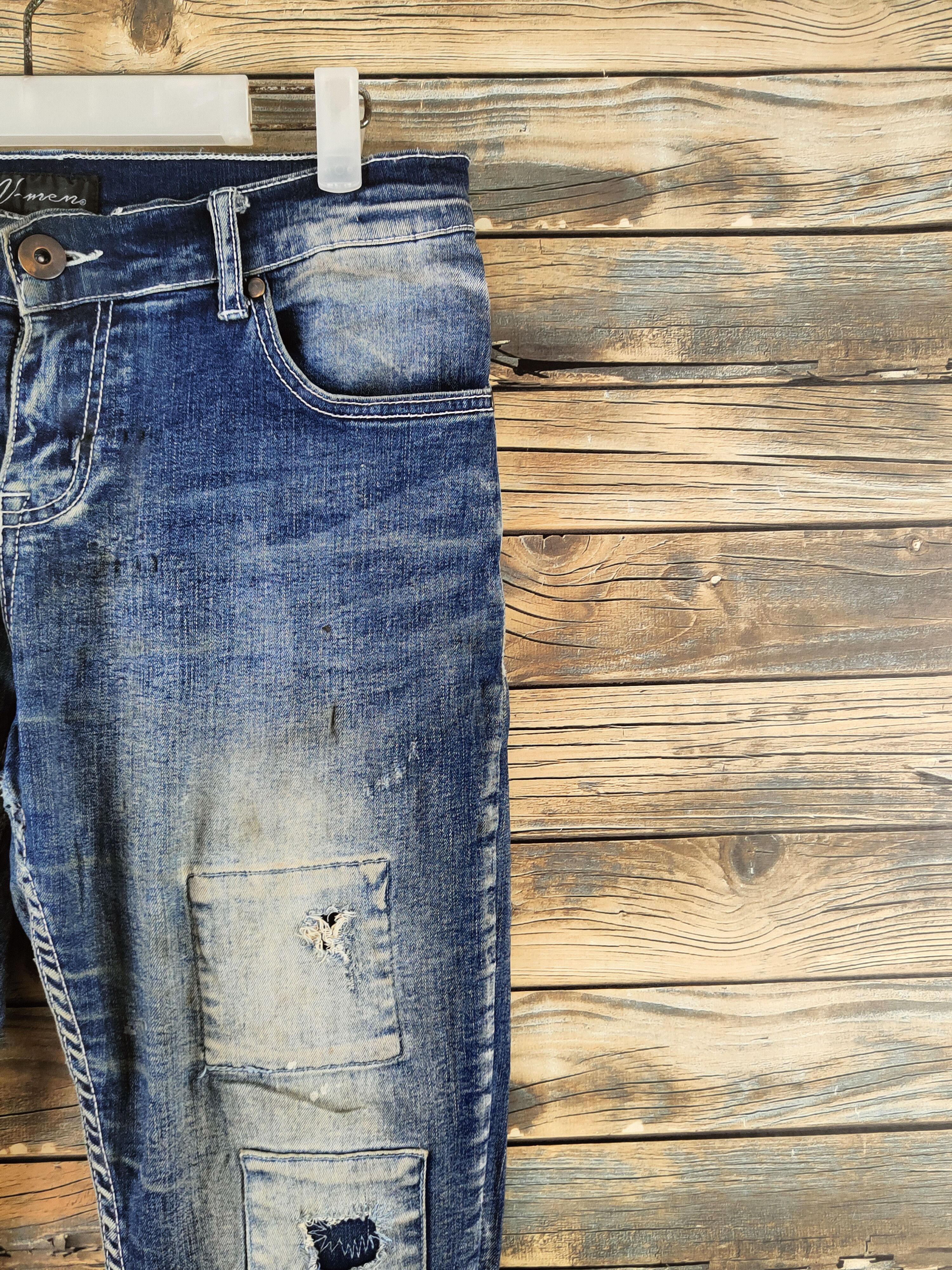 Japanese Brand U-men Dark Blue Distressed Ripped Jeans #S2910 Size US 29 - 5 Thumbnail