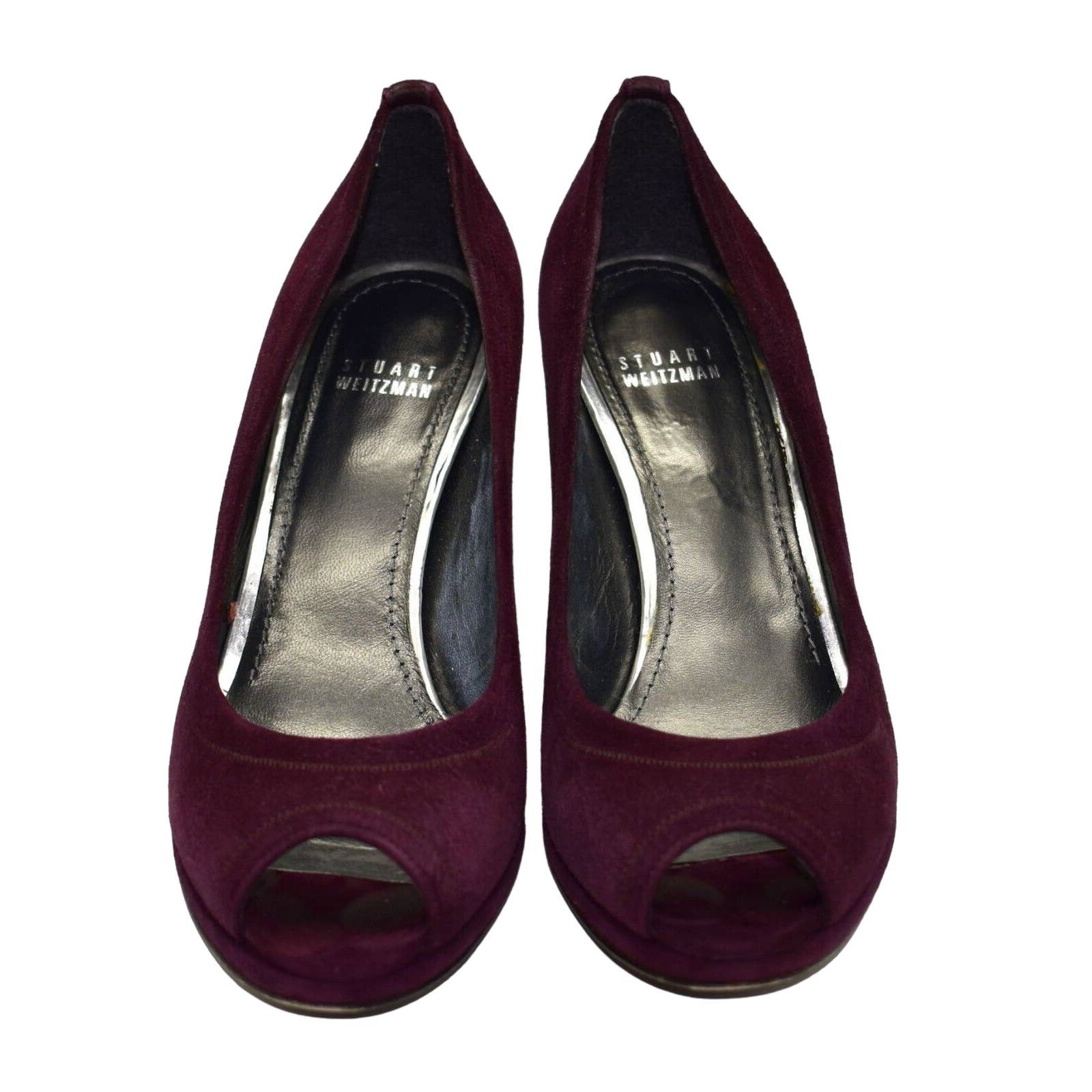 Stuart Weitzman A5 STUART WEITZMAN Logo Plainfield Suede Peep Toe Pumps 8.5M Size US 8.5 / IT 38.5 - 3 Thumbnail