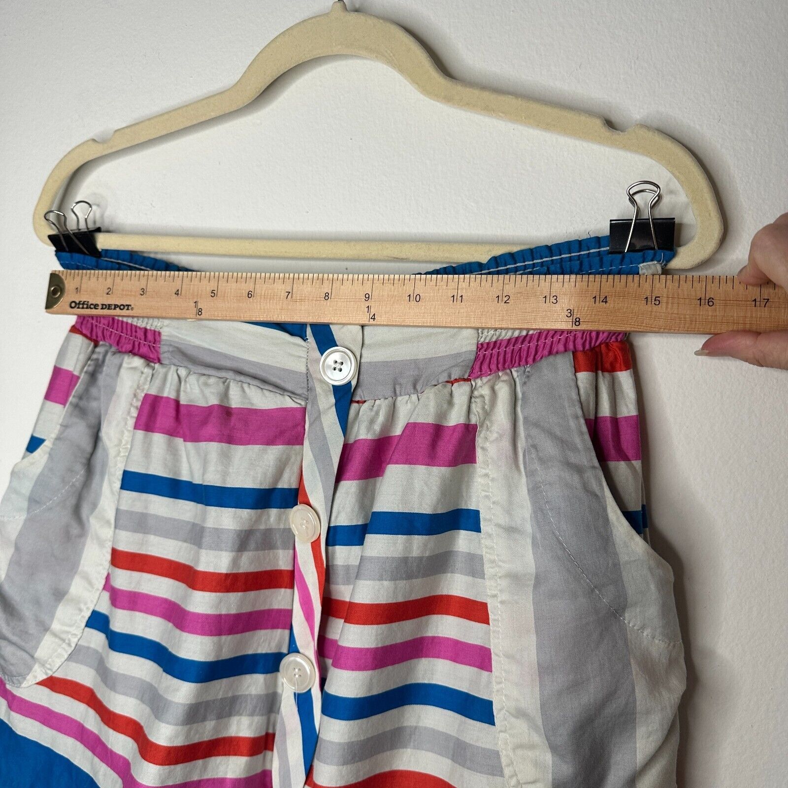 Other Nautical Blue Pink Stripe Button Front Pockets Mini Skirt S Size 27" / US 4 / IT 40 - 10 Thumbnail