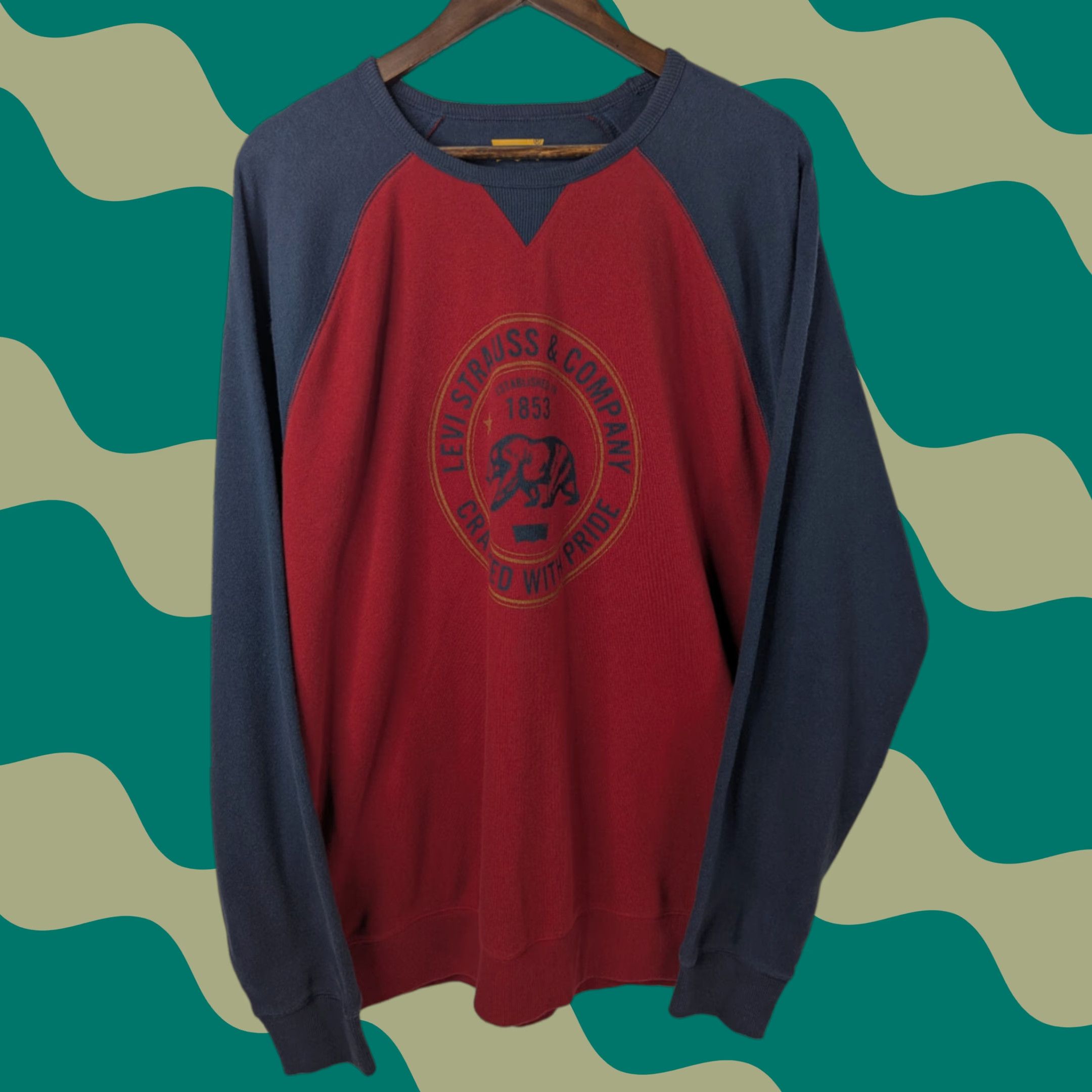 Levi's Levis Logo Crew Raglan Sweatshirt Red Navy Standard Fit Casual Lounge Men 2XL Size US XXL / EU 58 / 5 - 1 Thumbnail