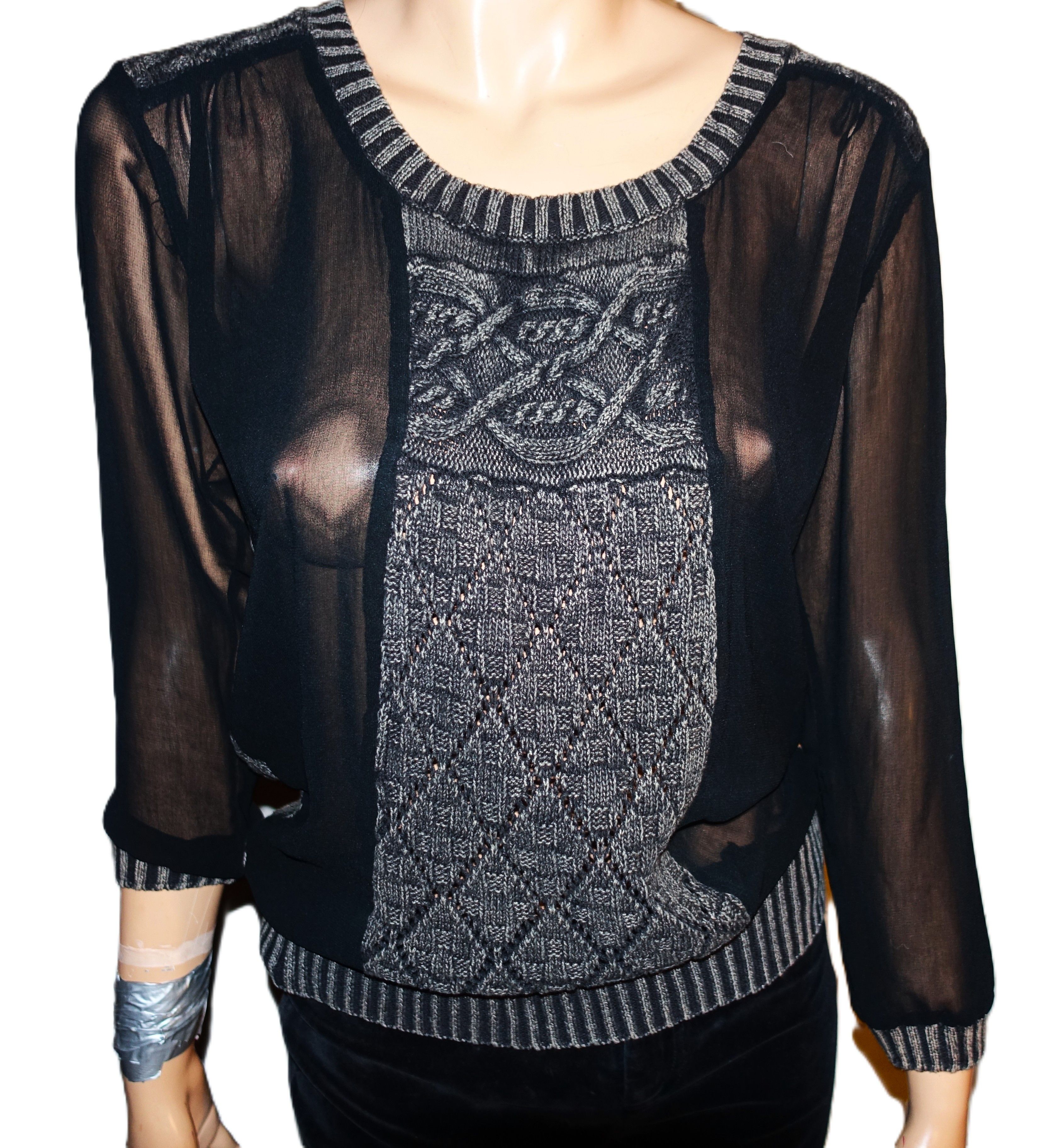 Miss Me Miss Me Black Beige Sheer Sweater Blouse L Size L / US 10 / IT 46 - 3 Thumbnail