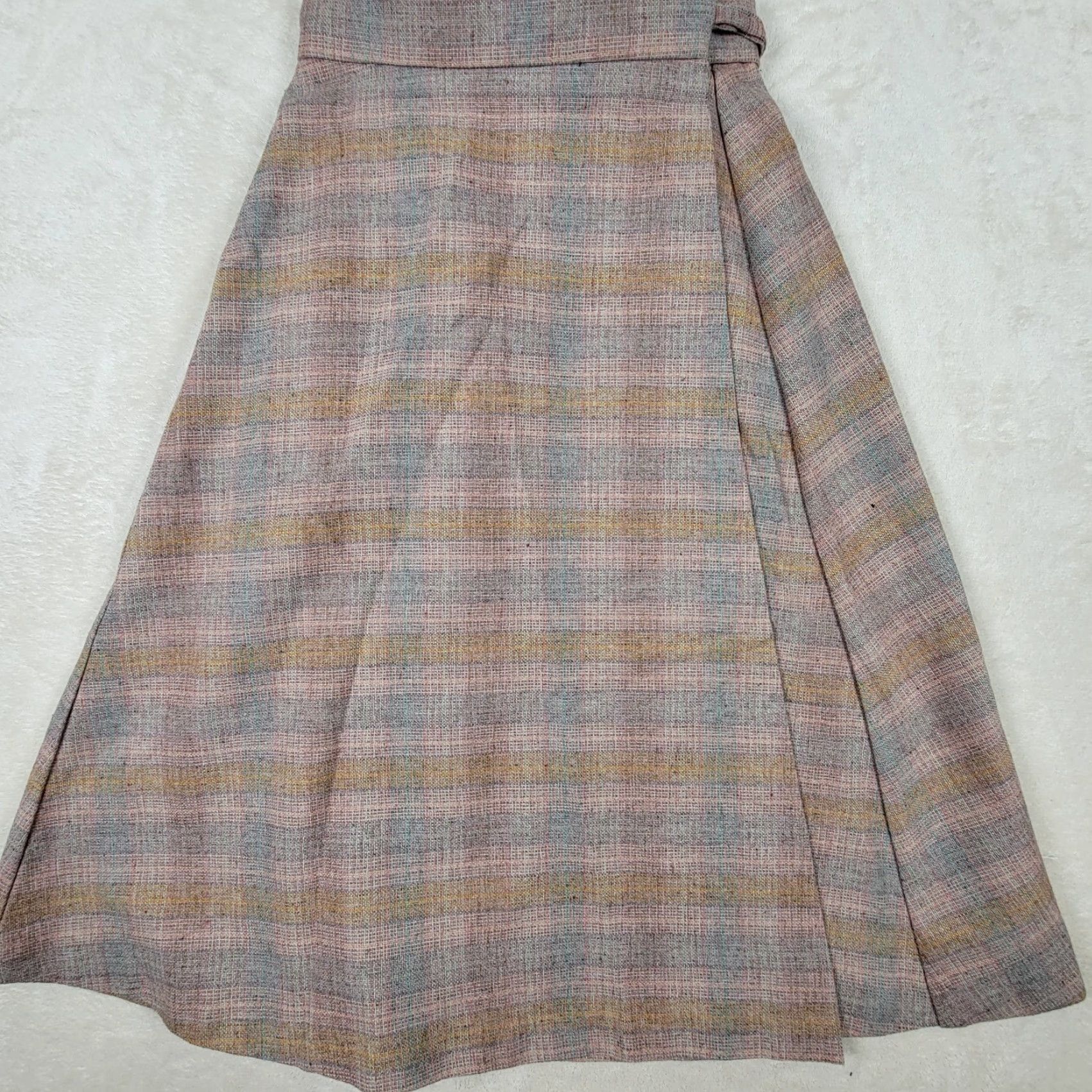 Pinko VTG Clya Skirt Womens 12 Pink Plaid Wool Belted Long 24x28 Tweed Zipper Button 80s 90s Preppy Size 34" / US 12 / IT 48 - 4 Thumbnail