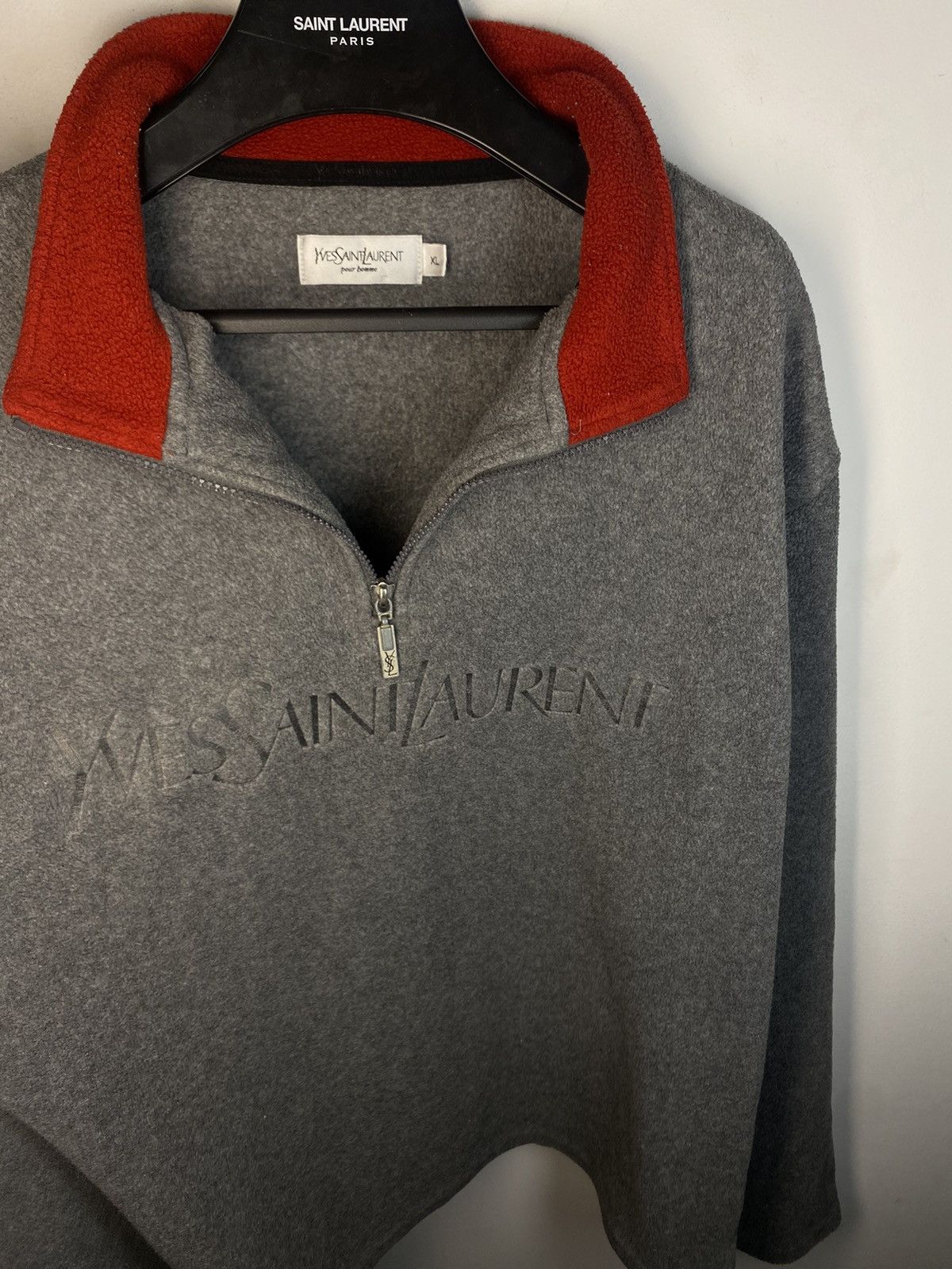 Yves Saint Laurent Fleece YSL Sweatshirt 1/4 Quarter Zip Logo Vintage Sweater Size US XL / EU 56 / 4 - 10 Thumbnail