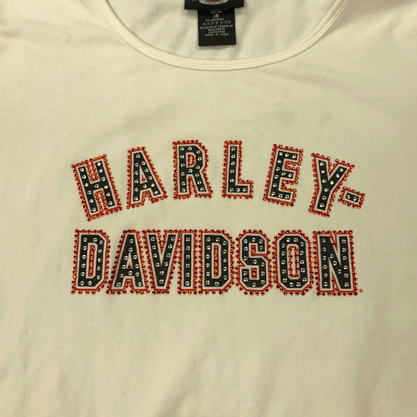 Harley Davidson Harley-Davidson Shirt Womens Large White Rhinestone Embellished Stretch Crew Neck Cap Sleeve T-Shirt Casual Size L / US 10 / IT 46 - 2 Thumbnail