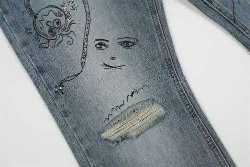 Japanese Brand × Jean High street hand-painted graffiti bootcut jeans for men Size US 32 / EU 48 - 4 Thumbnail