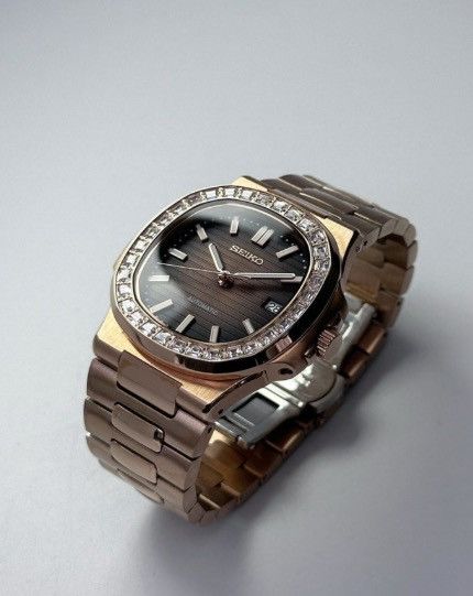 Japanese Brand Seiko Mod Nautilus Brown Diamond Rosegold Watch NH35 41mm Size ONE SIZE - 1 Thumbnail