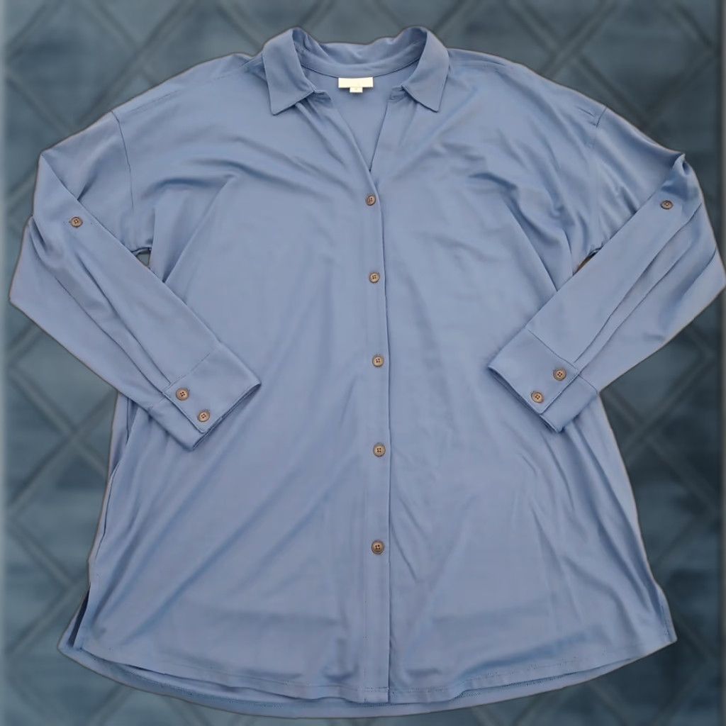 J. Jill J.Jill Shirt Womens Medium Blue Roll Tab Long Sleeve Oversized Button Up Shirt Size M / US 6-8 / IT 42-44 - 1 Thumbnail