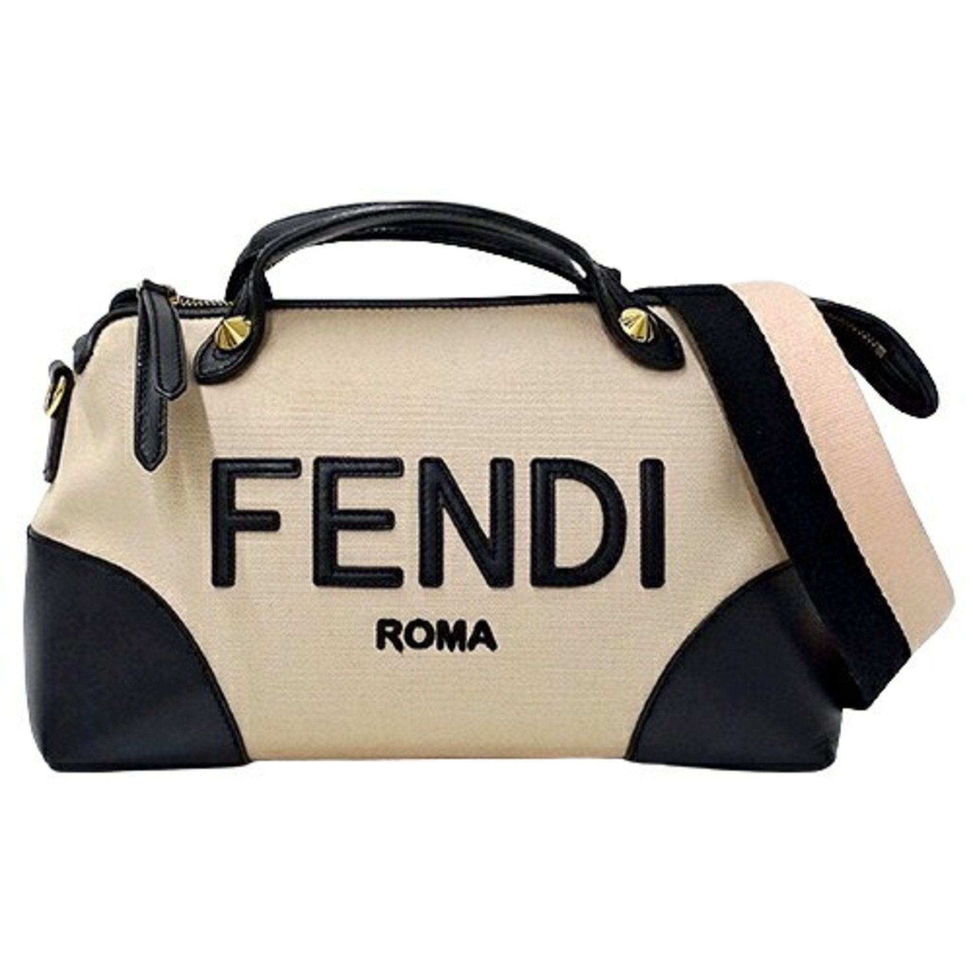 image of Fendi Bag Women's Handbag Shoulder 2Way Visible Medium Canvas Leather Pink Beige Black 8Bl146 Bicol