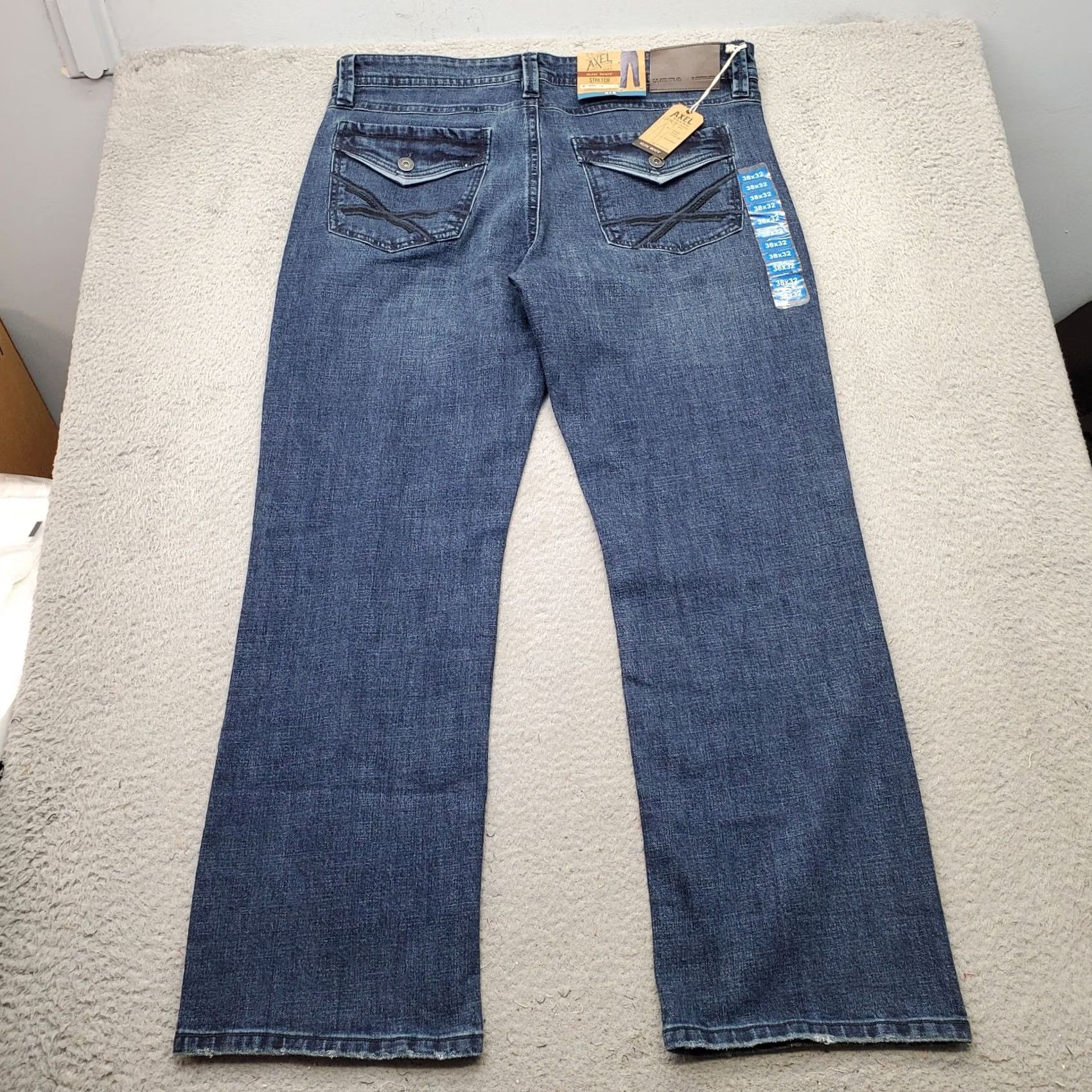 Denime Axel Slim Bootcut Jeans Mens 38x32 Blue Denim Stretch Dark Wash Stitch Size US 38 / EU 54 - 2 Thumbnail