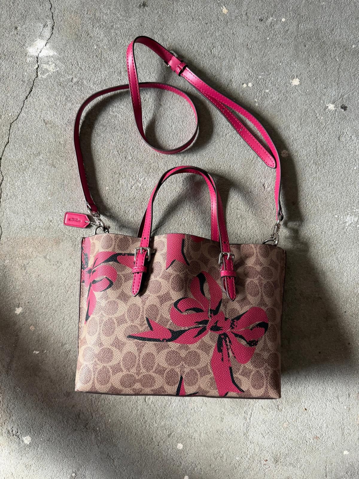 Coach Coach 2Way Signature Mollie 25 Ribbon Tote Bag Beige/Pink Size ONE SIZE - 6 Thumbnail