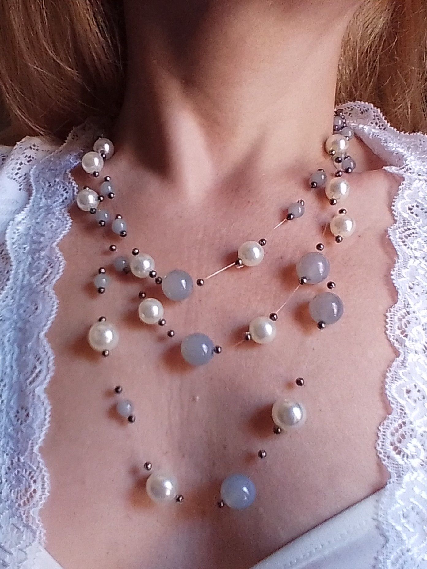 Handmade Necklace Long Multithread Pearls Crystal Matinee Style Size ONE SIZE - 2 Thumbnail
