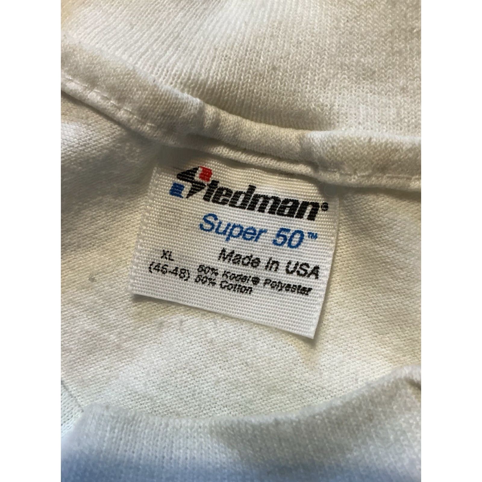 FELT VINTAGE Stedman Super 50 Mudfarts Vet Felt Letter 50/50 White T-Shirt XL Womens Mens Girls Boys Size US XL / EU 56 / 4 - 6 Thumbnail