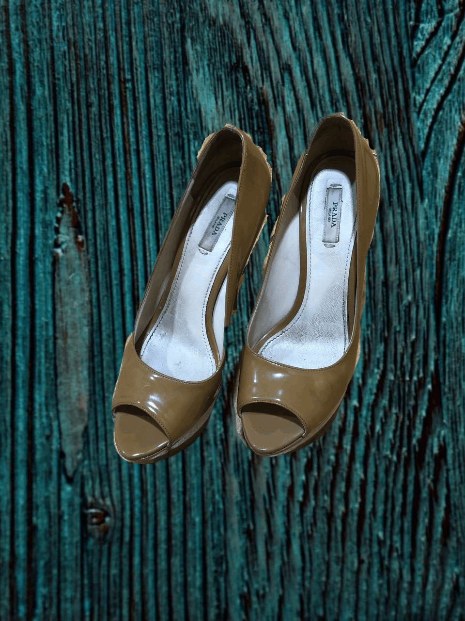 Prada Prada Patent Leather Peep Toe Platform Nude Size US 9 / IT 39 - 1 Thumbnail