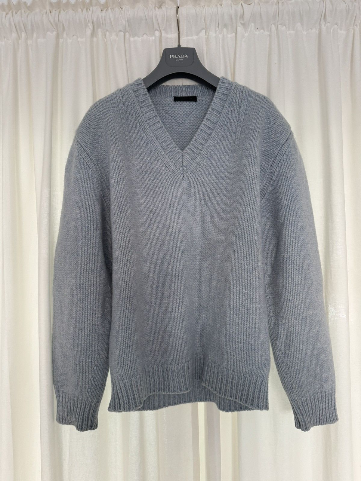 Prada × Raf Simons Ice Blue AW22 Oversized V-Neck Sweater | Grailed