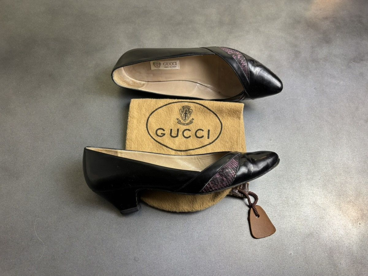 Gucci × Vintage 1970s Gucci Heels Vintage Gucci Leather Pumps Snake Skin Bag Size US 8.5 / IT 38.5 - 20 Thumbnail