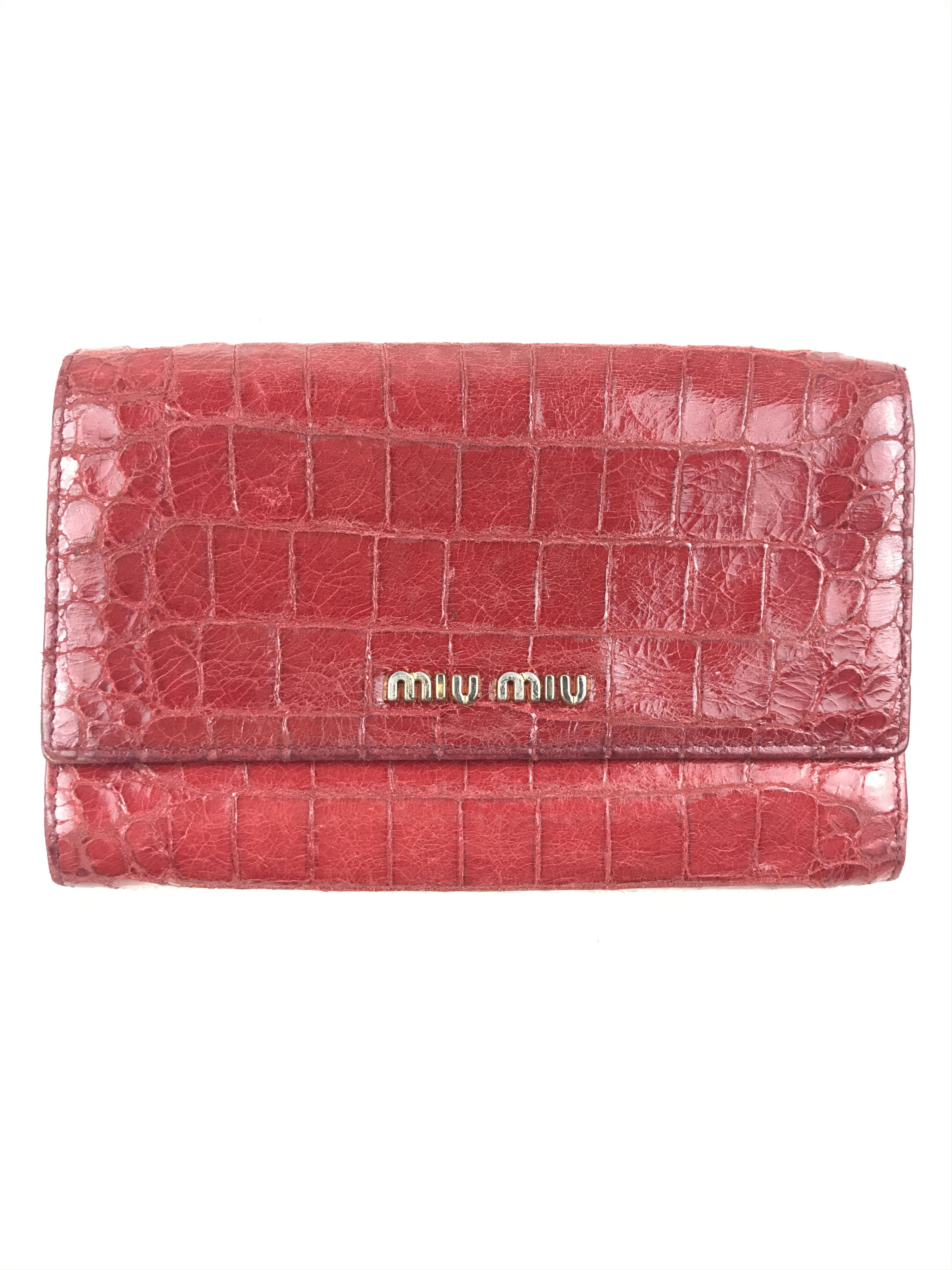 小物 MIU MIU Vintage Embossed Leather Wallet Designer × Miu Miu × Vintage Miu Miu Patent Croc Embossed