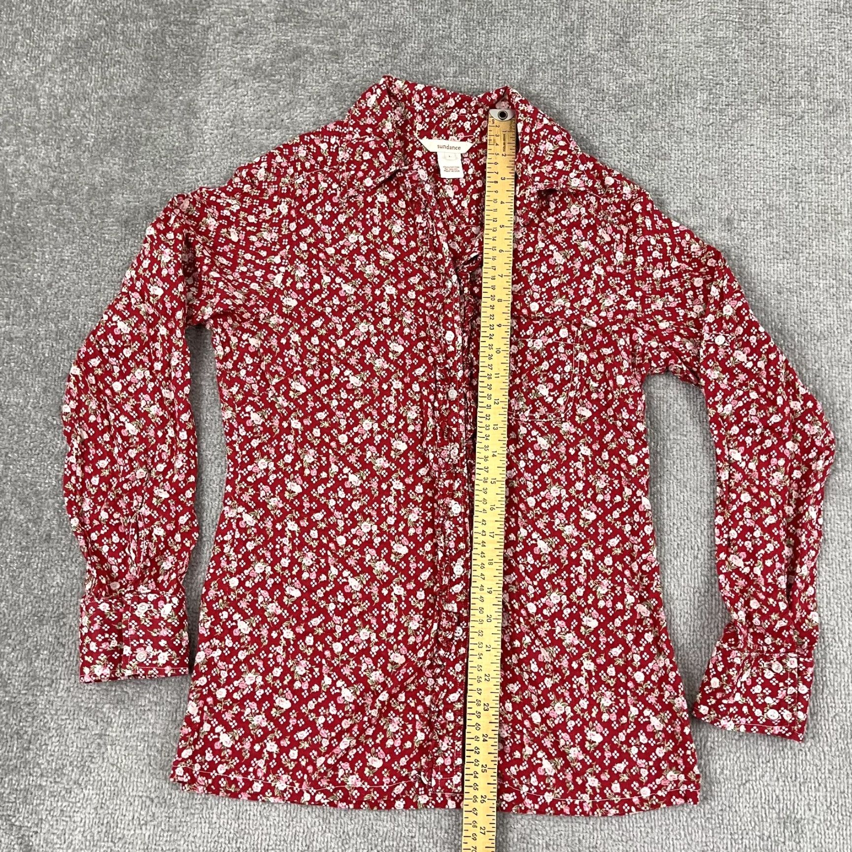 Vintage Vintage Sundance Women's Floral Ruffled Button-Up Shirt Large Red Cottagecore Cross-Seasonal Size L / US 10 / IT 46 - 4 Thumbnail