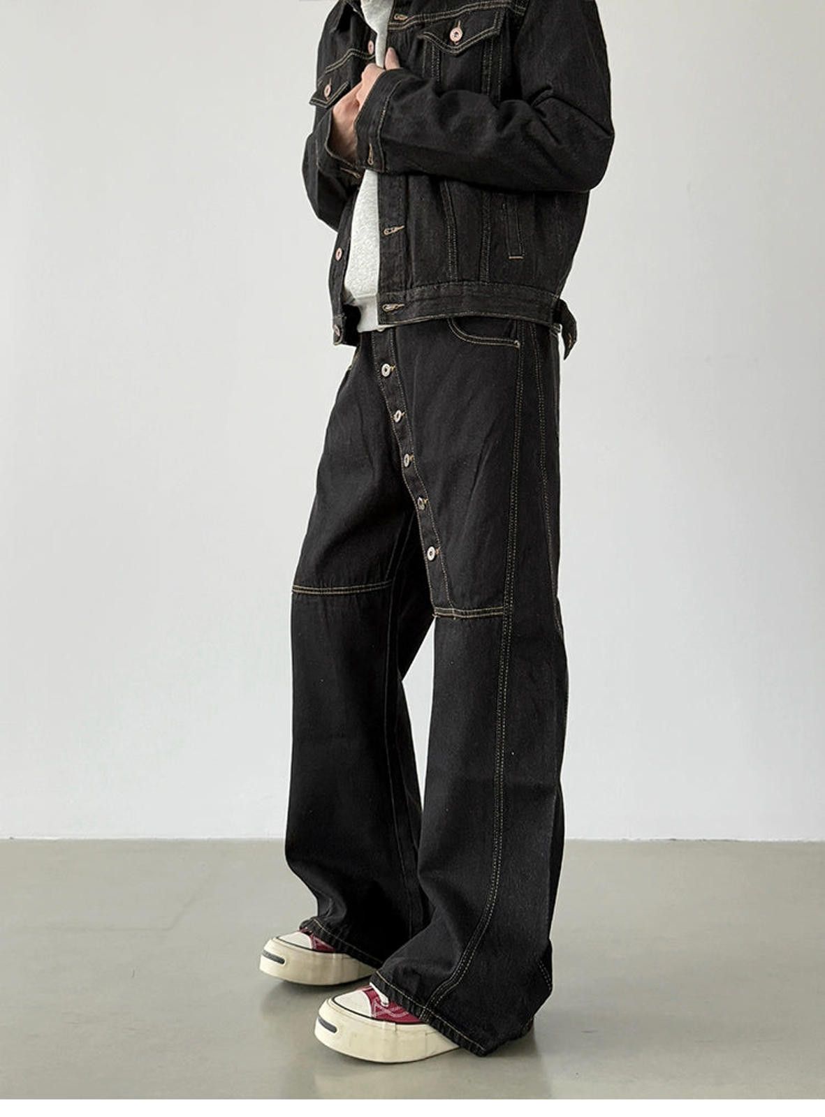 Japanese Brand Black Wide Leg Denim Jeans, Button-Front Detail Jeans Size US 32 / EU 48 - 5 Thumbnail