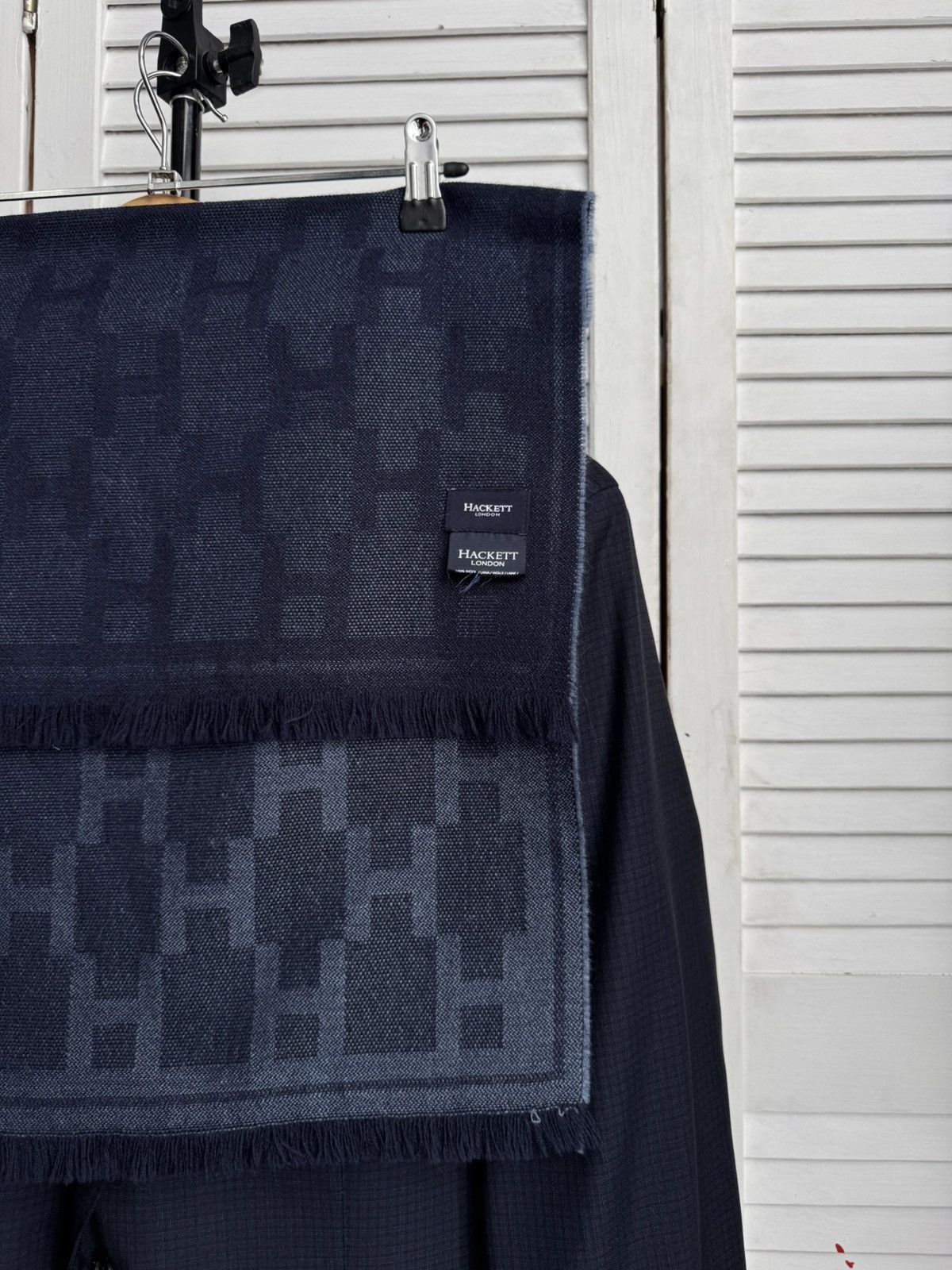 Hackett Hackett London Wool Long Scarf Navy Logo Pattern Size ONE SIZE - 5 Thumbnail