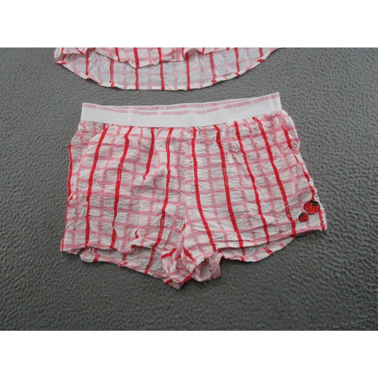 Life is Good Life Is Good Womens Pajama Set Sleep Tee & Shorts Pink Plaid Strawberry Size L Size 36" / US 14 / IT 50 - 3 Thumbnail
