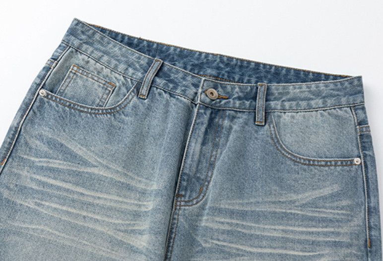 Jean Men's straight washed blue distressed casual vintage jeans Size US 32 / EU 48 - 4 Thumbnail