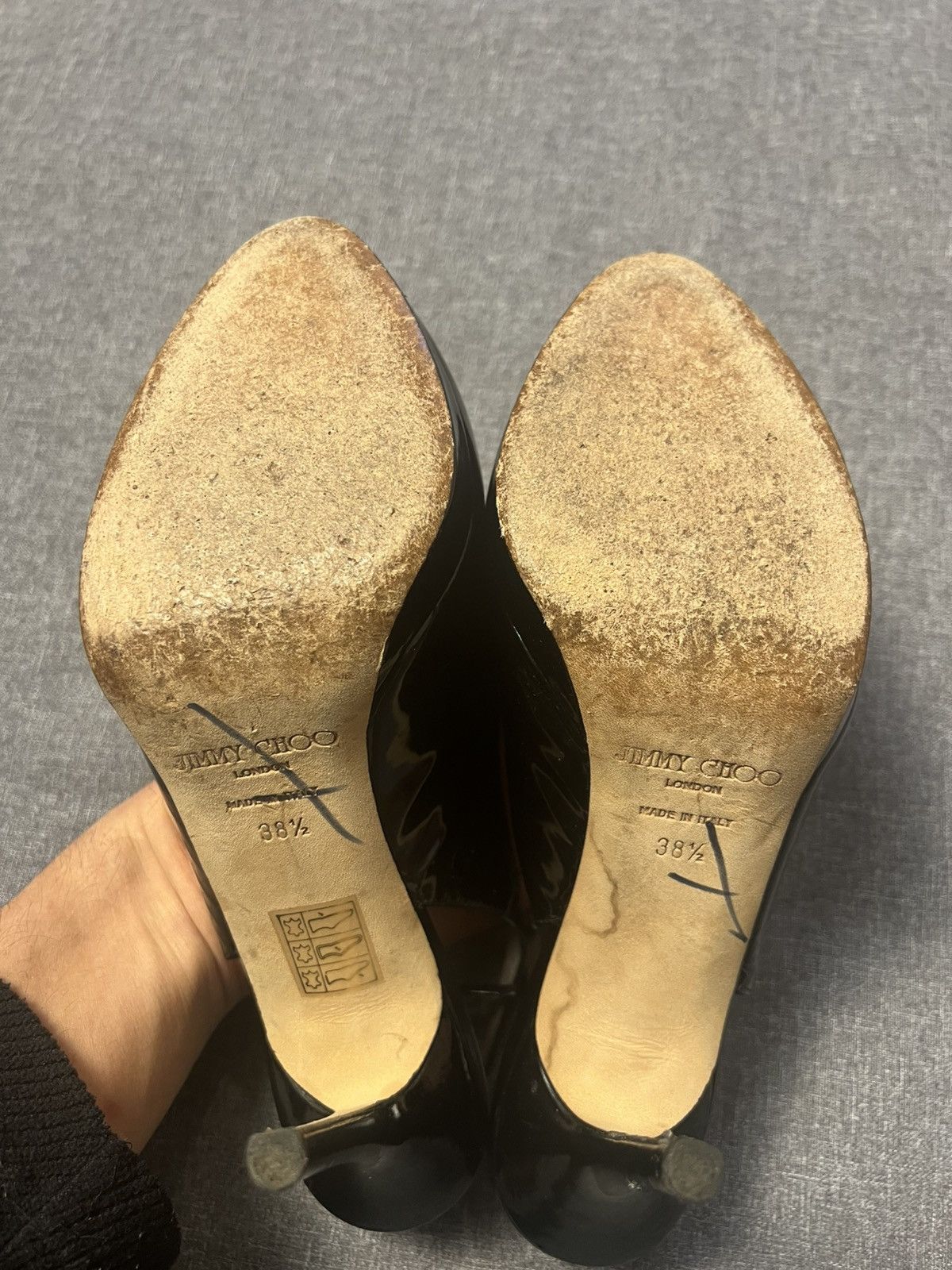 Jimmy Choo Jimmy Choo Black Patent Leather Slingback Heels Peep Toe Size US 8.5 / IT 38.5 - 8 Thumbnail