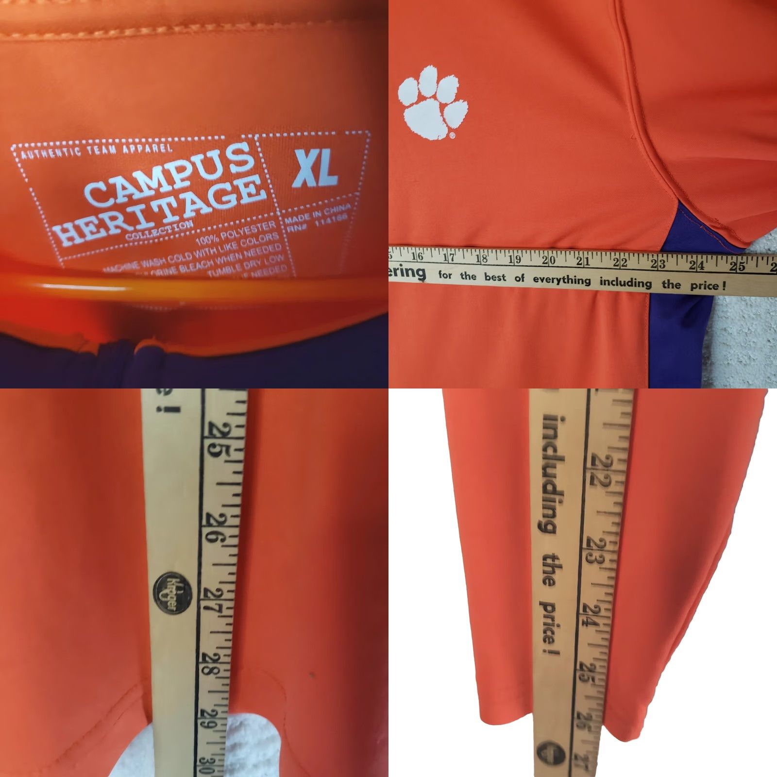 Vintage Clemson University Tigers Campus Heritage 1/4 Zip Long Sleeve Athletic Pullover Polo Men's XL Orange 100% Polyester Athletic Fit Size US XL / EU 56 / 4 - 9 Thumbnail
