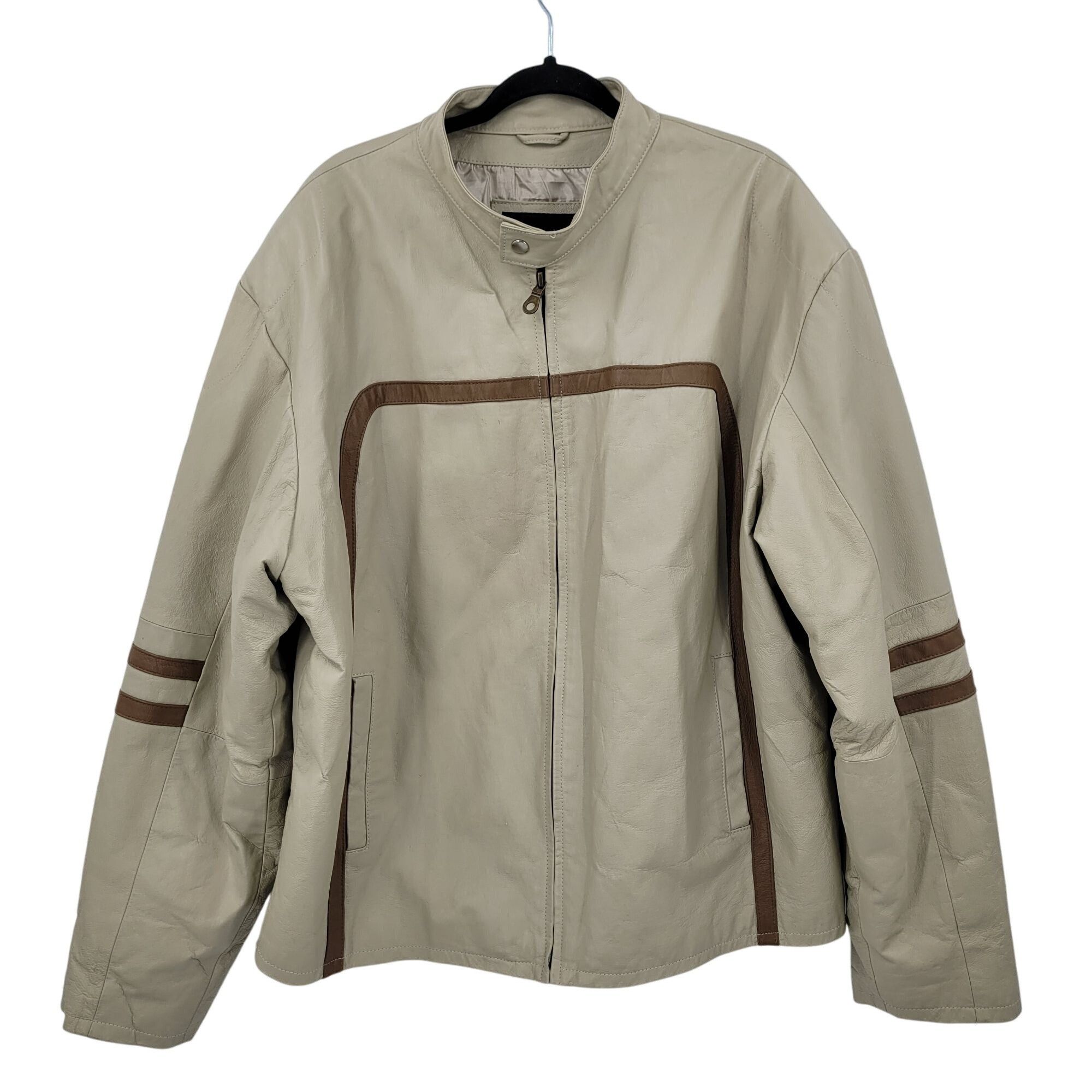 Vintage Vtg 90s Frequency Tan Genuine Leather Motorcycle Jacket Sz X Size US XXL / EU 58 / 5 - 1 Thumbnail