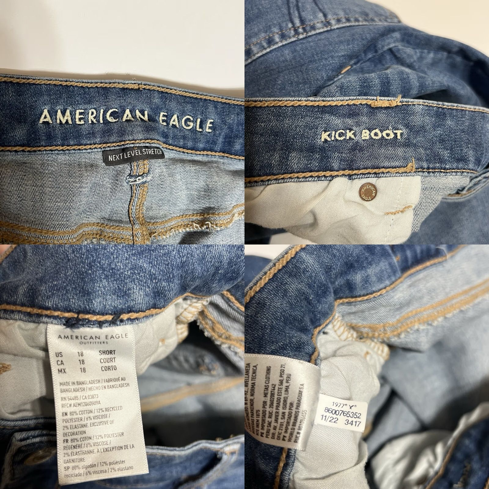 American Eagle Outfitters VINTAGE American Eagle Outfitters Kick Boot Jeans Womens 18 Short Blue Denim Bootcut Regular 38x28 Pocket Logo Zipper Stretch Replacement? Size 40" / US 18 - 8 Thumbnail