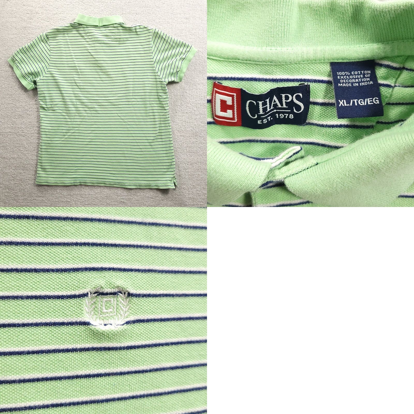 Chaps VINTAGE Chaps Polo Shirt Mens XL Green Stripe Short Sleeve Easy Care Stretch Collared Size US XL / EU 56 / 4 - 8 Thumbnail