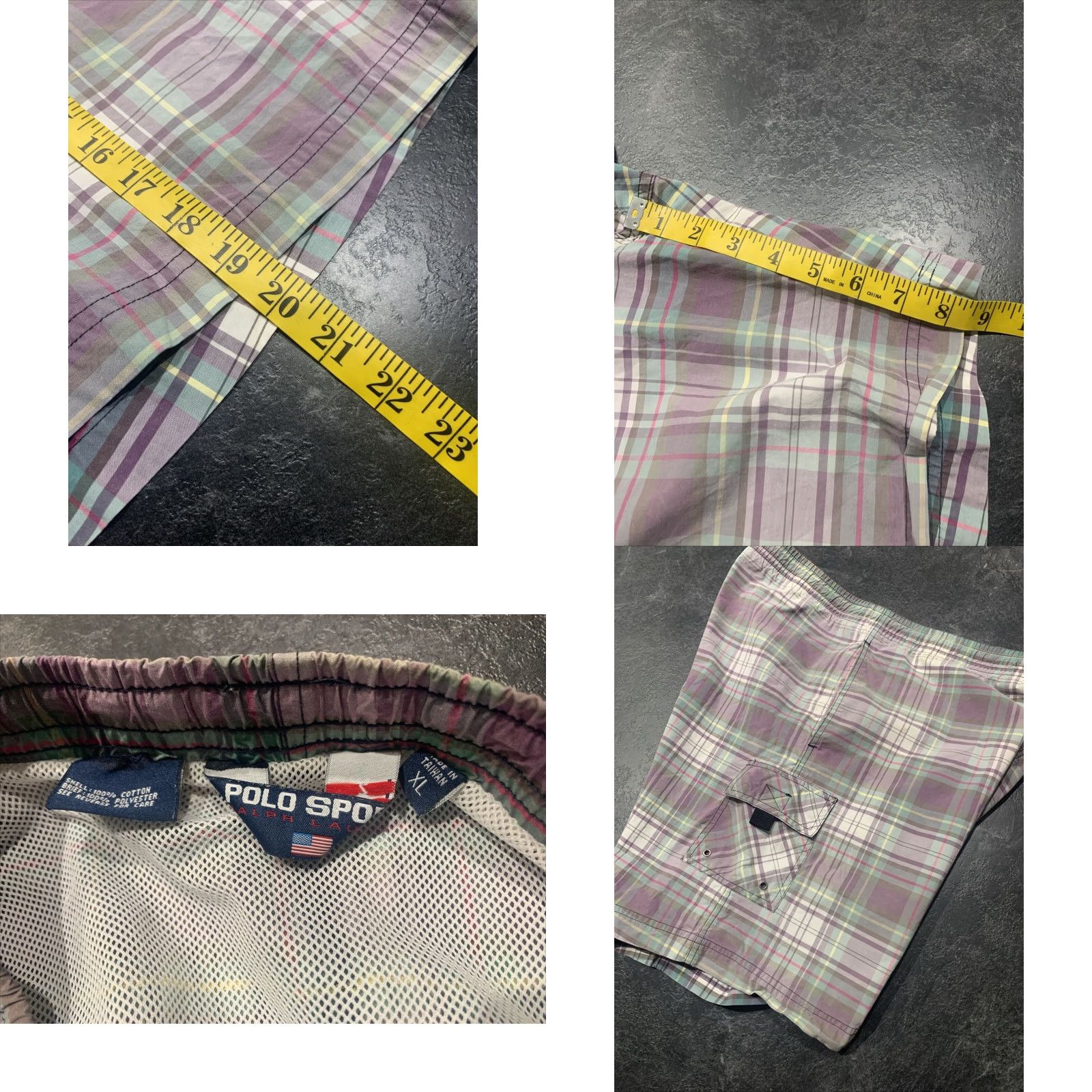 Vintage VINTAGE Polo Sport Swim Trunks Size XL Purple Plaid Mens Shorts Recreational Size US XL / EU 56 / 4 - 8 Thumbnail