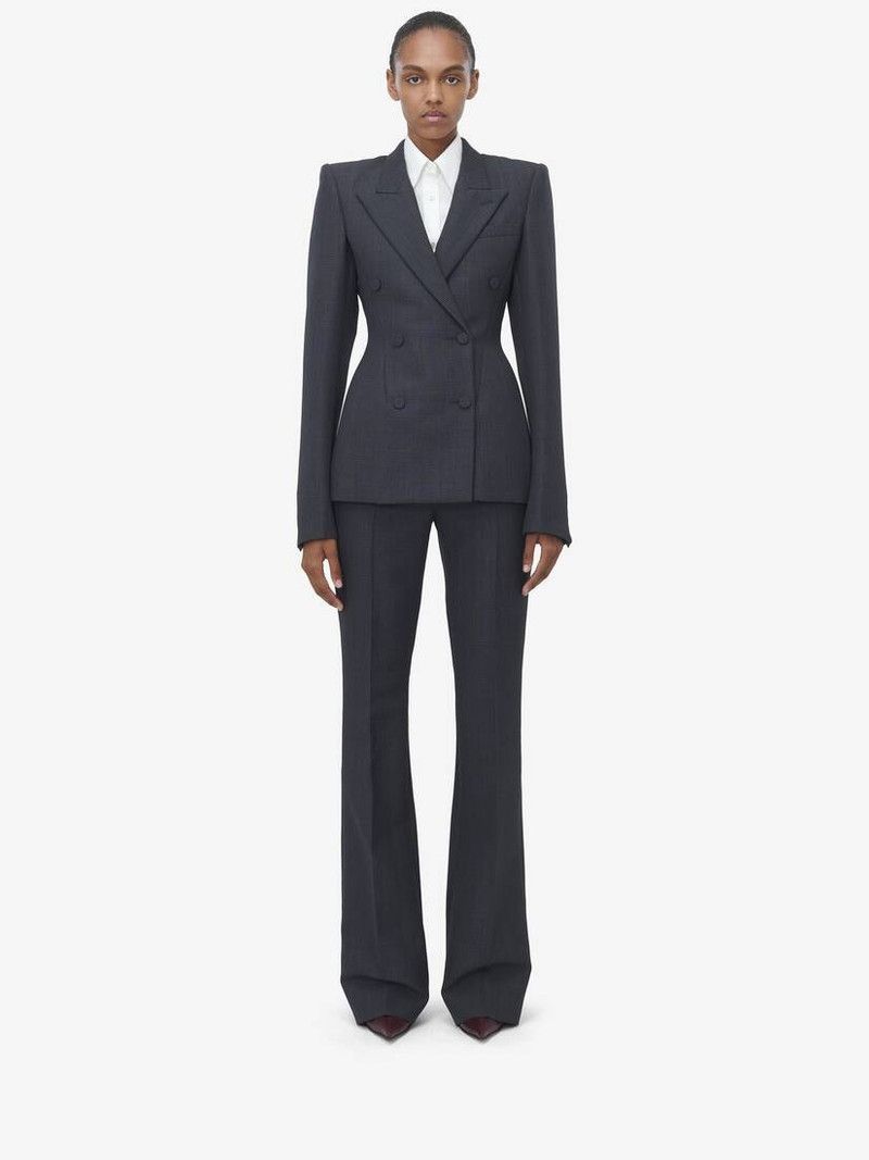 Alexander McQueen o1srvl11e0226 Prince of Wales Double-Breasted Jacket In Grey Size M / US 6-8 / IT 42-44 - 3 Thumbnail