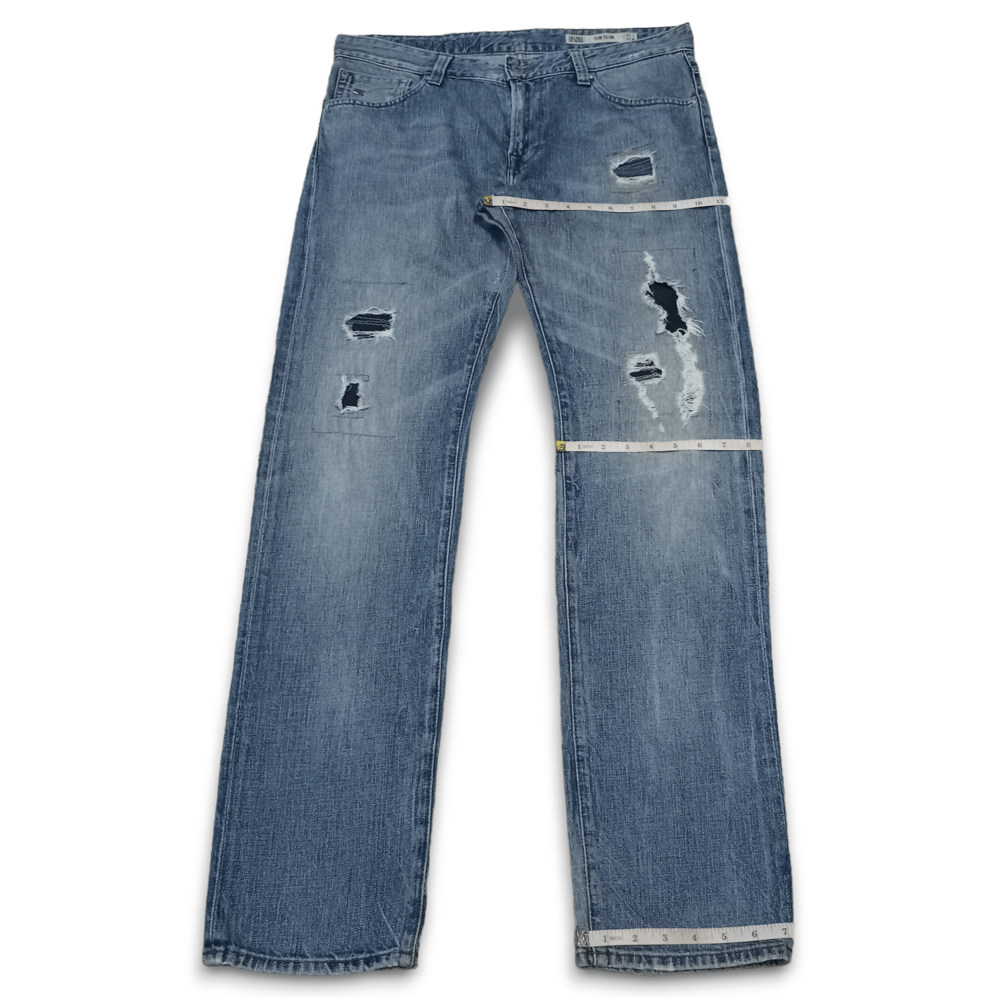 Tommy Hilfiger Vintage Tommy Hilfiger Blue Wash Ripped Patched Jeans 37x33 Size US 37 - 13 Thumbnail