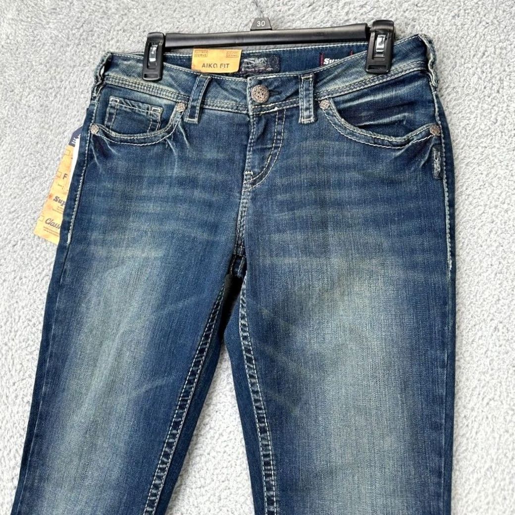 Silver Jeans Co. VINTAGE Silver Jeans Co. Cropped Jeans Womens 29X22 Blue Distressed Aiko Fit Denim NEW Size 29" - 3 Thumbnail
