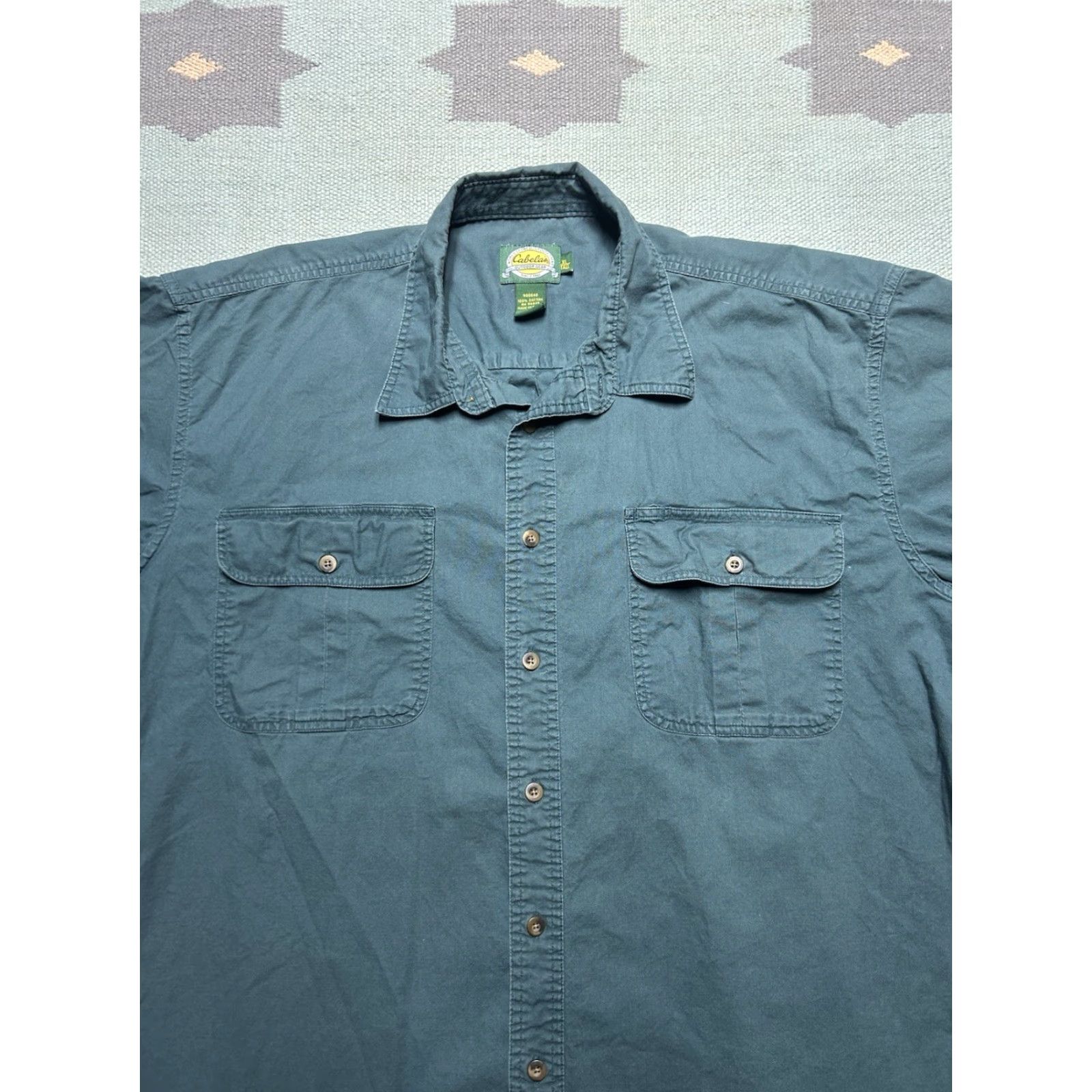 Vintage VINTAGE Cabela's Shirt Button-Up Short Sleeve Lightweight Cotton Teal Green XL Tall Men Size US XL / EU 56 / 4 - 2 Thumbnail
