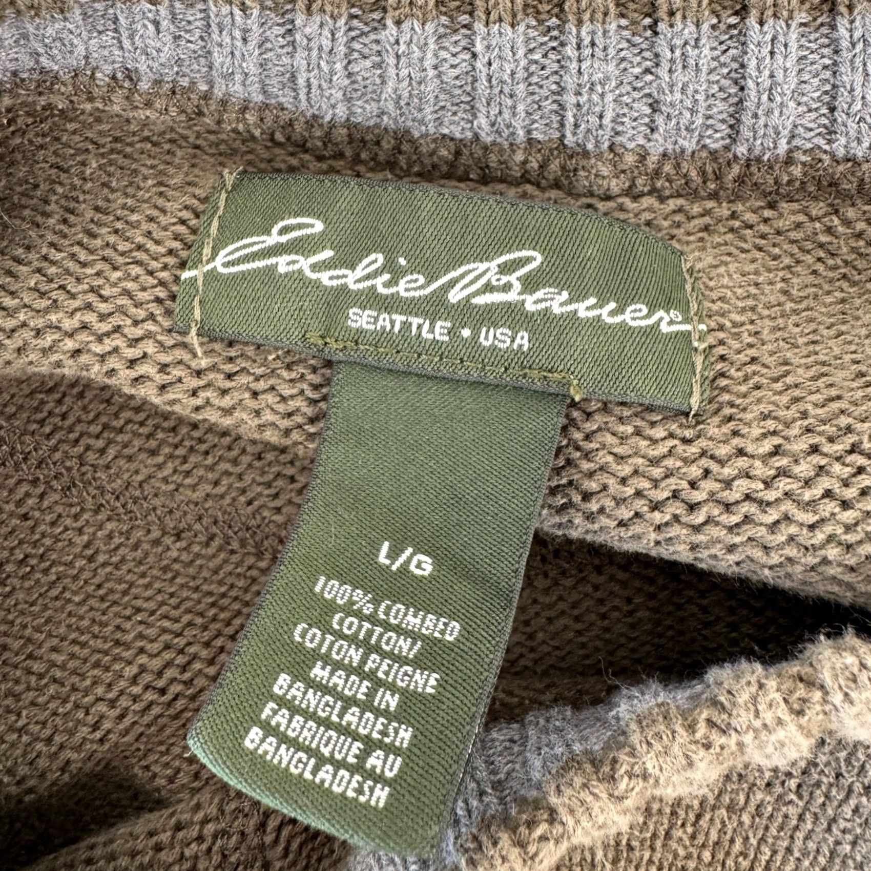 Eddie Bauer Eddie Bauer Sweater Crew Neck Olive Green Solid Cotton Mens L Classic Seattle USA Size US L / EU 52-54 / 3 - 3 Thumbnail