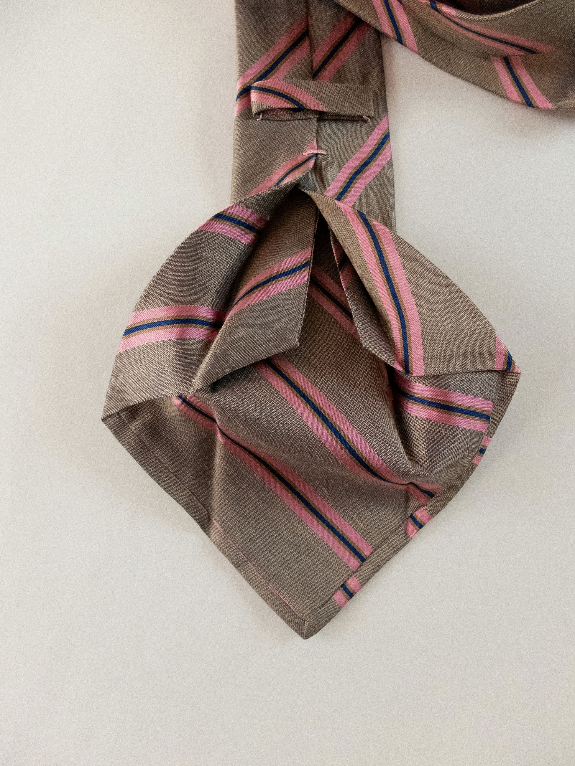 Kiton KITON Napoli hand made 7 fold beige striped silk linen tie Size ONE SIZE - 4 Thumbnail
