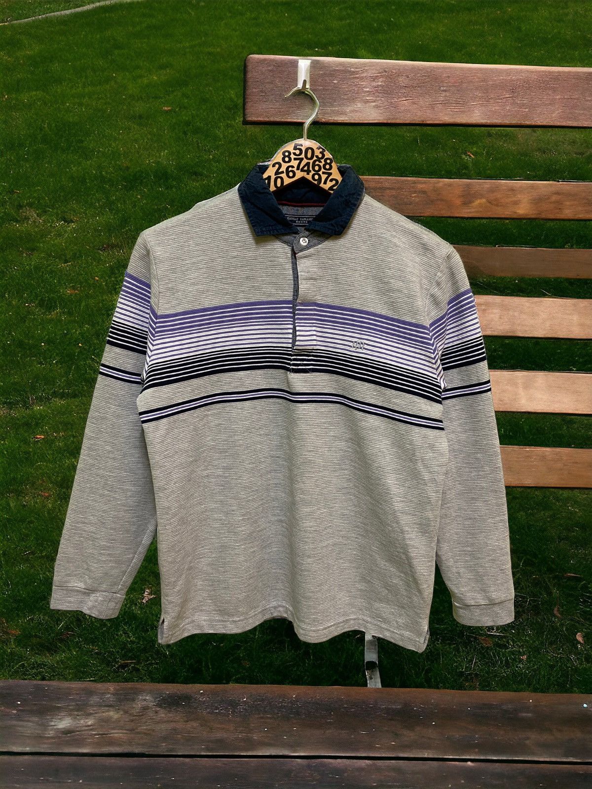 Kansai Yamamoto Kansai Yamamoto Homme Purple And Black Striped Long Sleeve Size US S / EU 44-46 / 1 - 1 Thumbnail