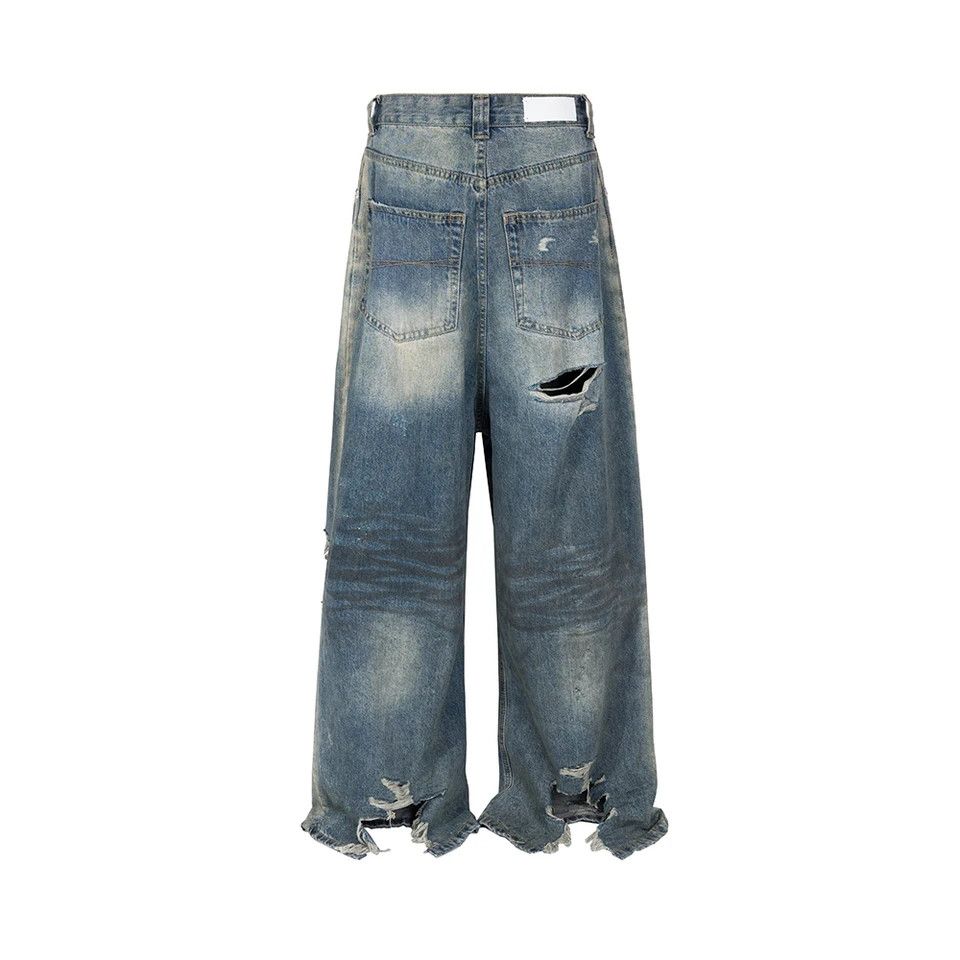 Japanese Brand Heavy Distressed Mud Denim Ripped hole baggyJeans Size US 32 / EU 48 - 3 Thumbnail