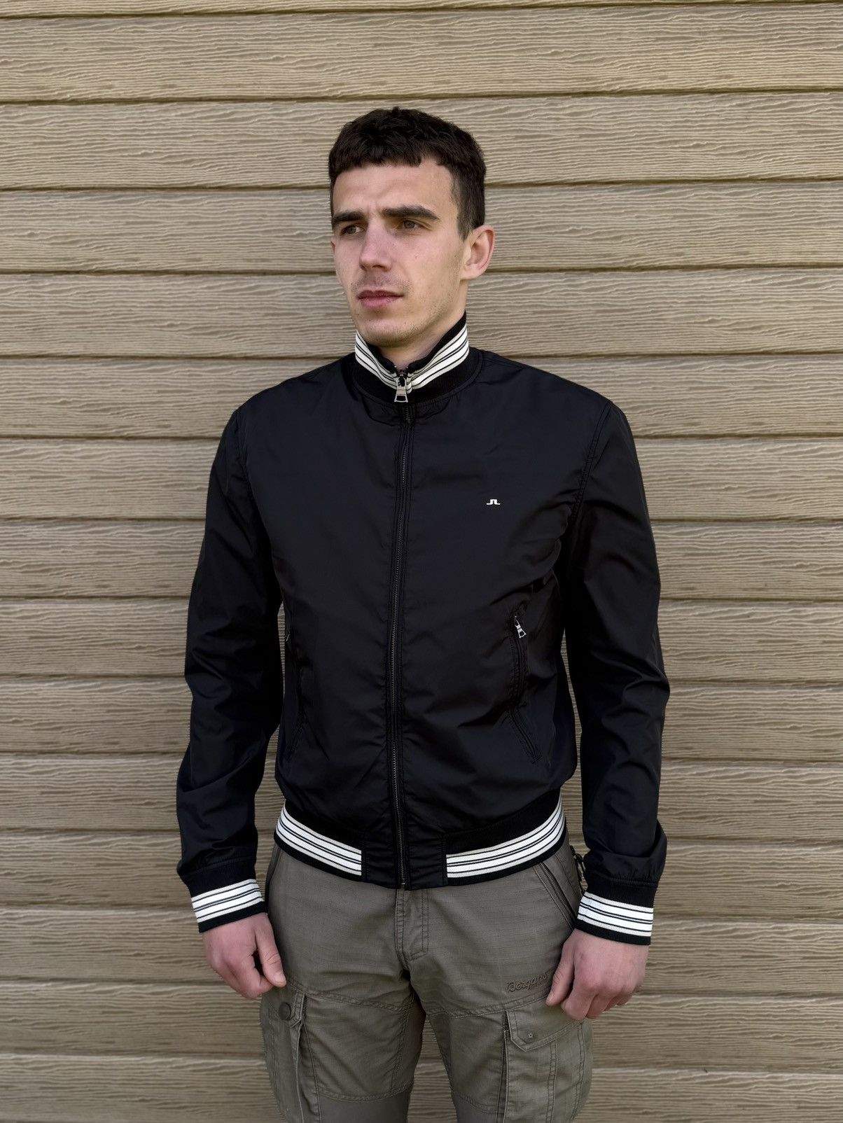J.Lindeberg J Lindeberg Bomber Jacket Black Nylon Striped Trim Men M Size US M / EU 48-50 / 2 - 2 Thumbnail