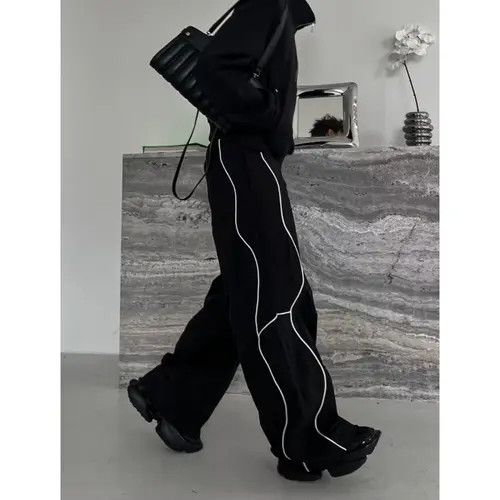 VIBE Black Stripe Loose Wide Leg Sweatpants Size US 30 / EU 46 - 3 Thumbnail
