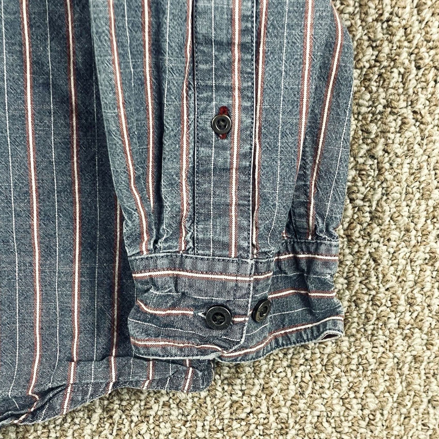 Vintage LL Bean Mens Denim Shirt XL Tall Blue Red Striped Workwear Button T732 Size US XL / EU 56 / 4 - 6 Thumbnail